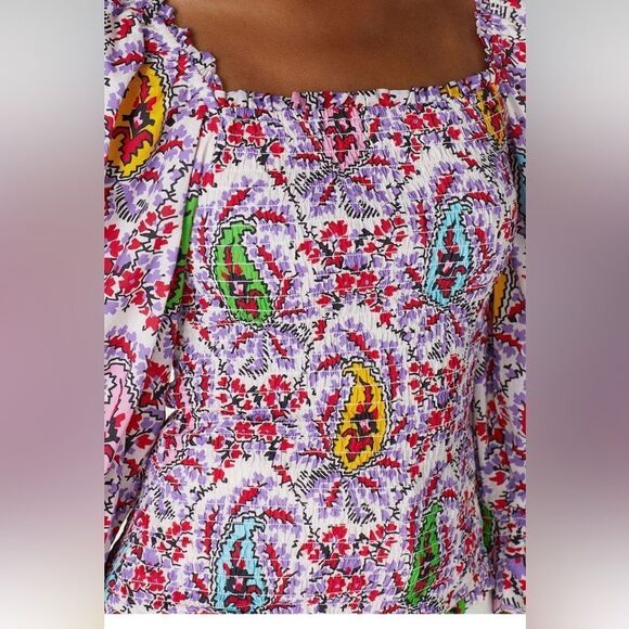 RHODE Purple long sleeve square neck smocked Alicia top size medium m - Picture 4 of 13